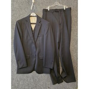 Wilke-Rodriguez Suit Mens 38 31 Waist Blue Wool Blend Pinstripe 3 Piece